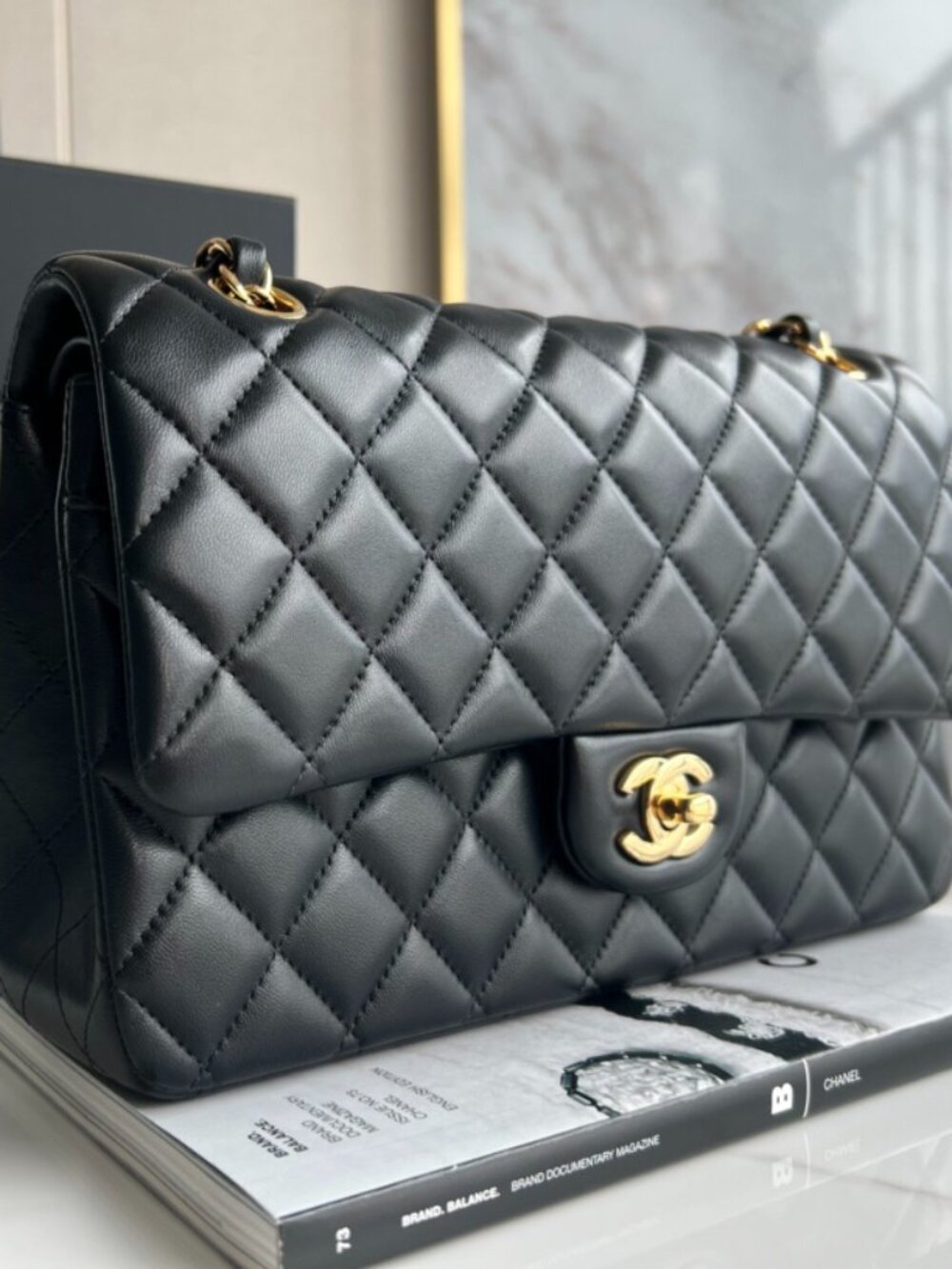 .Chanel Classic Flap Plain Leather Bag .